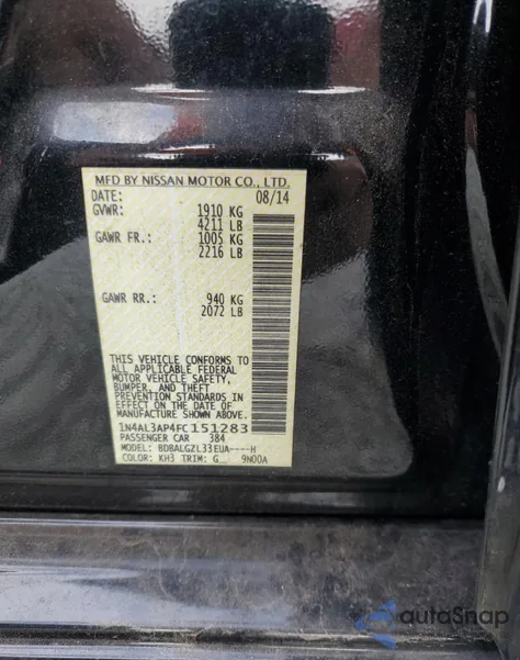 2015 Nissan Altima 2.5 from USA, damaged, VIN 1N4AL3AP4FC151283